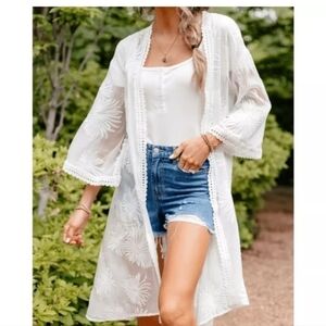 Amaryllis + Dani Austin Sheer Floral Duster Cover Up Kimono, sz Medium